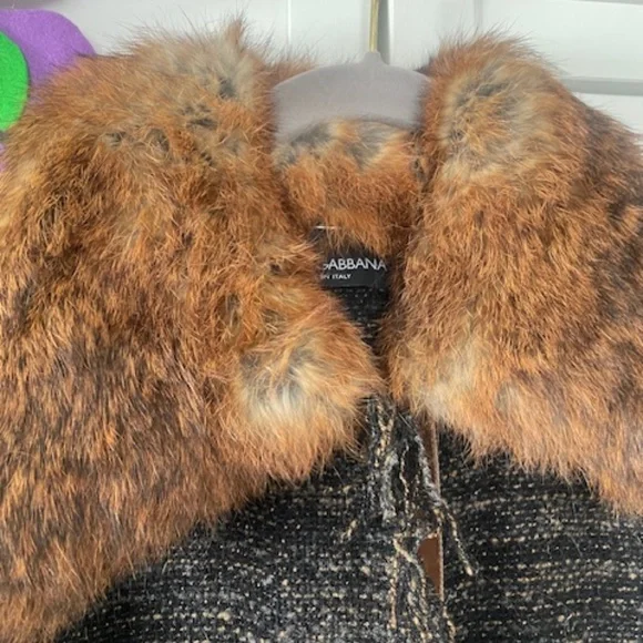 VINTAGE Dolce & Gabbana Tweed Wool Coat Fur Collar Made in Italy Size 42  US 6/8 - Picture 2 of 13